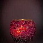 Glass Mosaic Votive Holder Round w/ LED T-Light - Pink