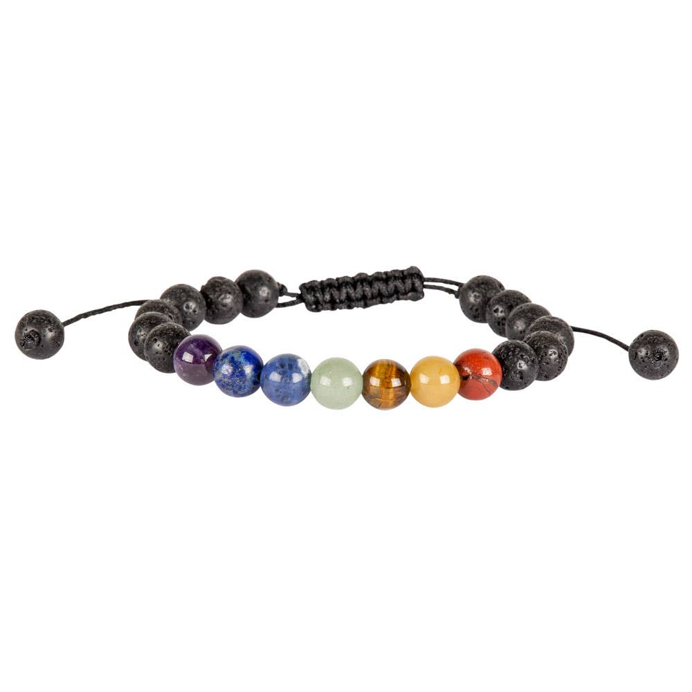 Adjustable Lava & Chakra Beaded Bracelet