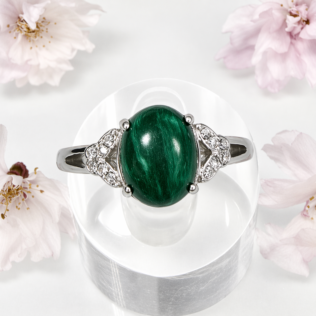 Natural Malachite Stainless Steel Rings 8x10mm