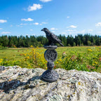 Polyresin Raven Figurine On Pentacle Pedestal Antique Silver: Polyresin