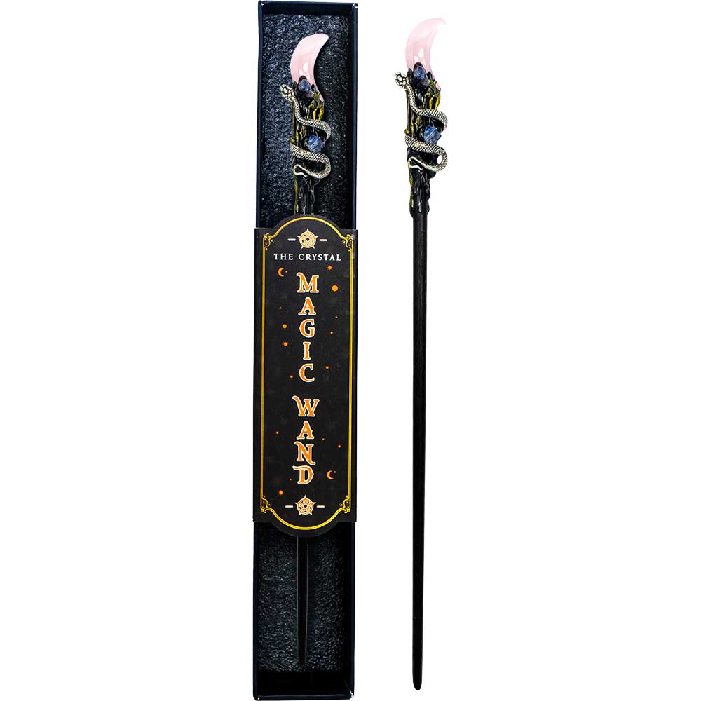 Magic Wand w/ Gift Box - Rose Quartz Moon & Snake (Each): Rose quartz
