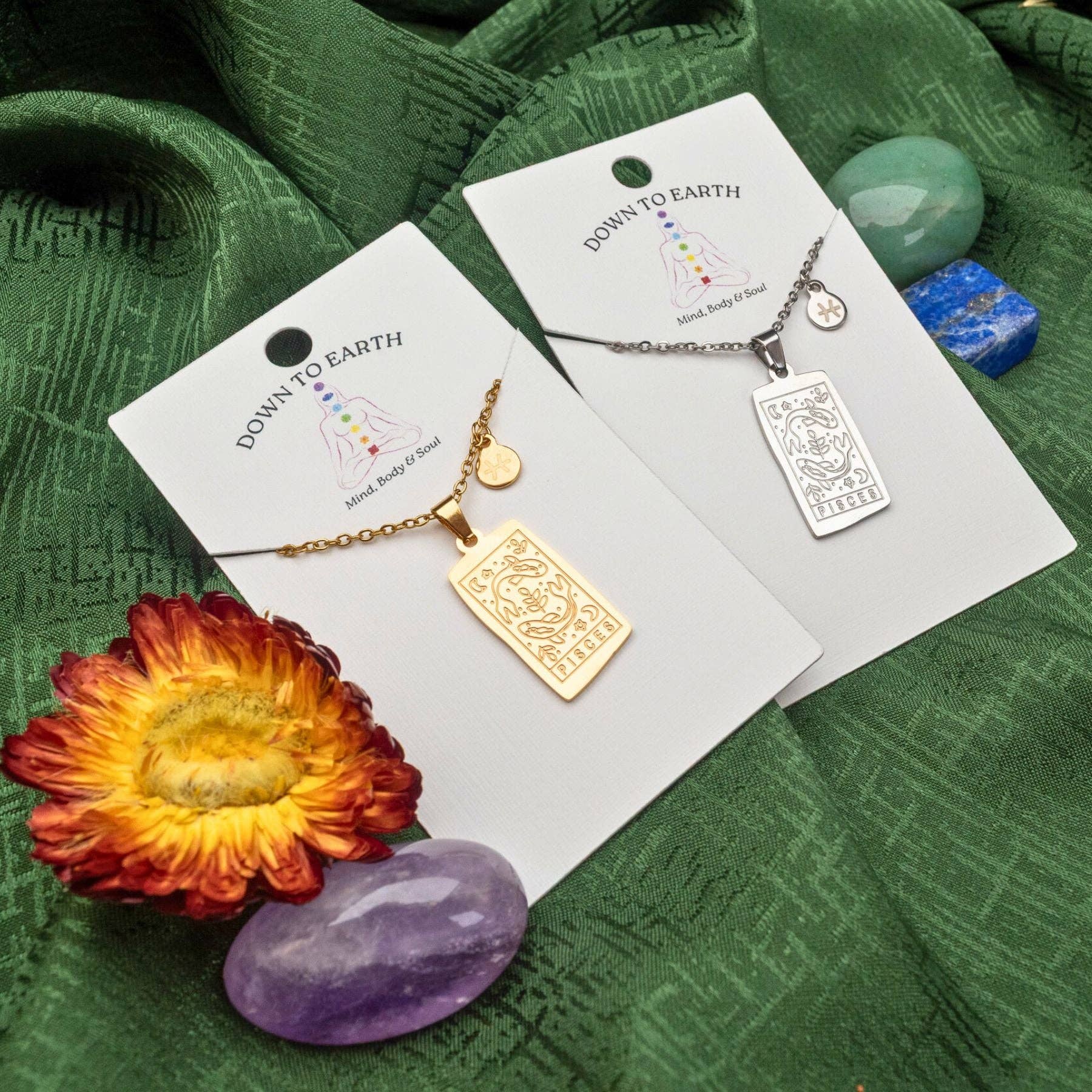 Zodiac Tarot Card & Astrology Necklace: Gold Plated / Pisces