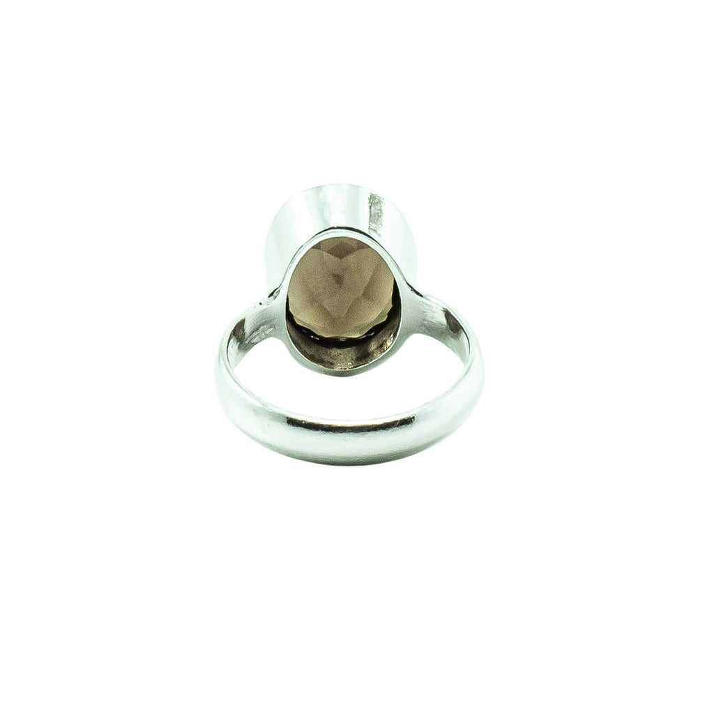 Smoky Quartz Silver Ring Oval Statement Unisex : 6