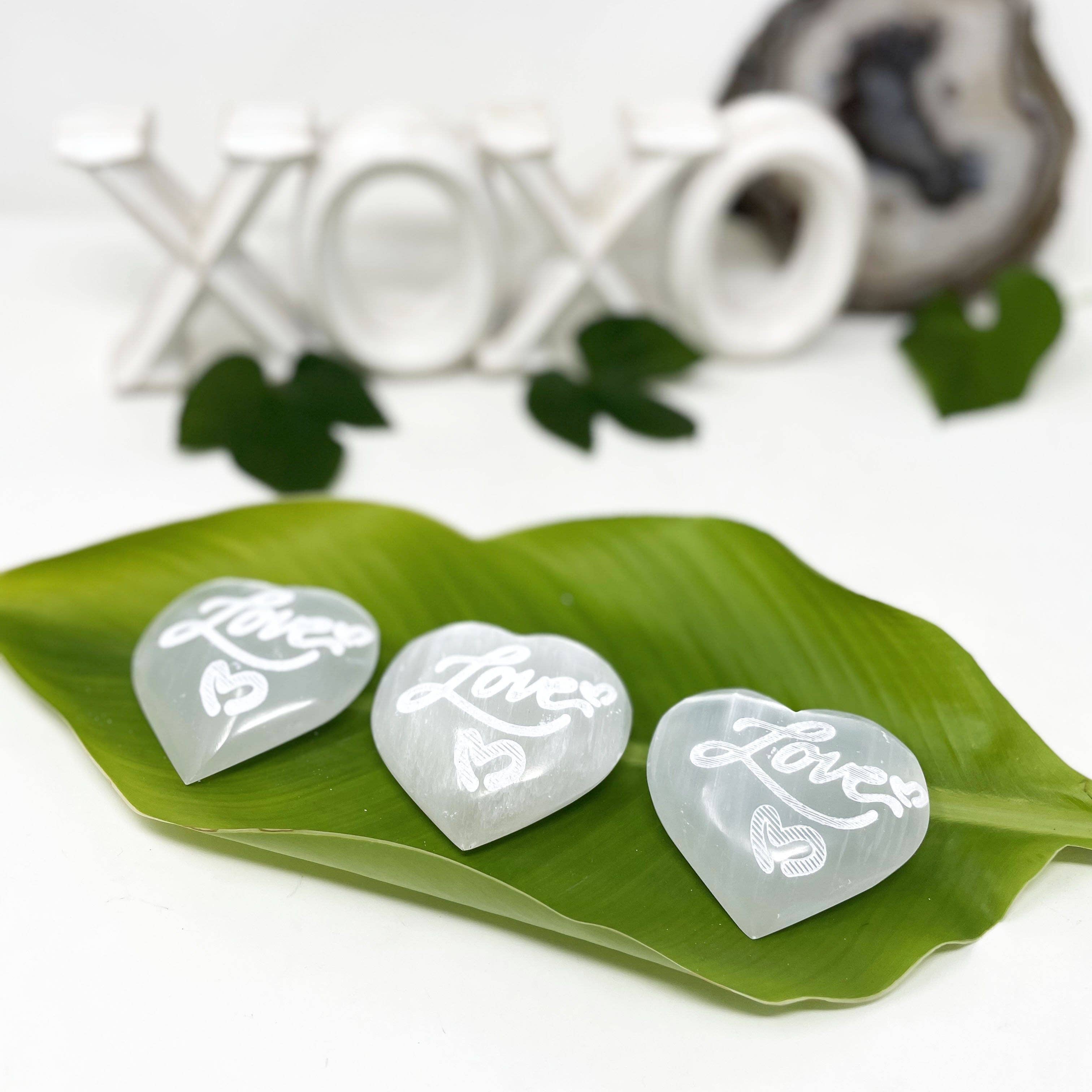 Selenite Engraved "Love"  Crystal Heart