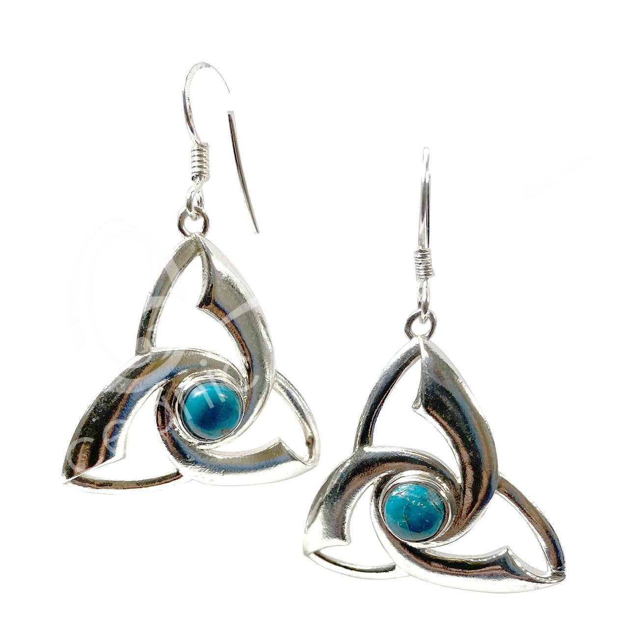 STERLING SILVER - EARRINGS TRIQUETRA CHRYSOCOLLA 1"W X