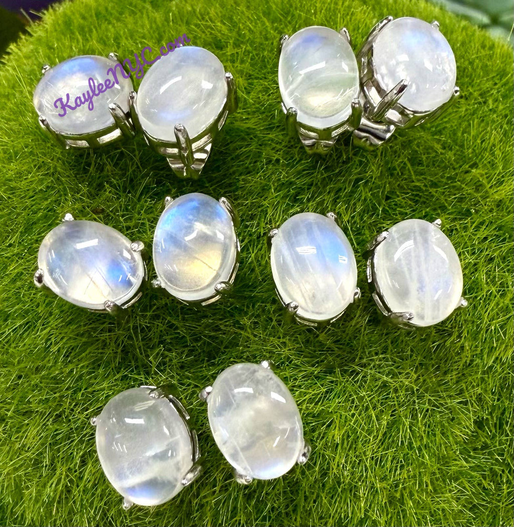 Natural Moonstone Stud Earring 7x9mm