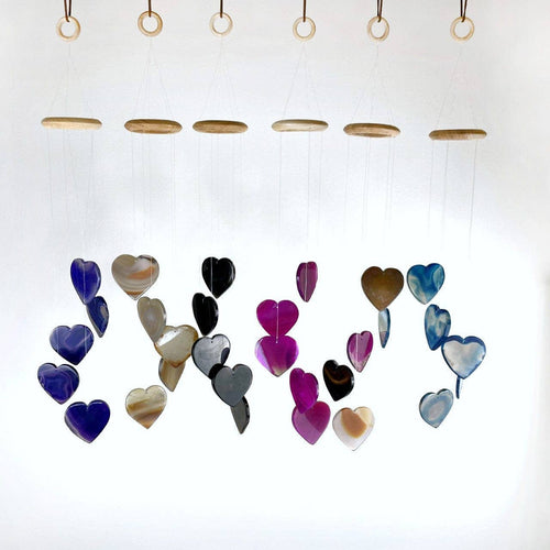 Agate Heart Crystal Wind Chimes : Pink