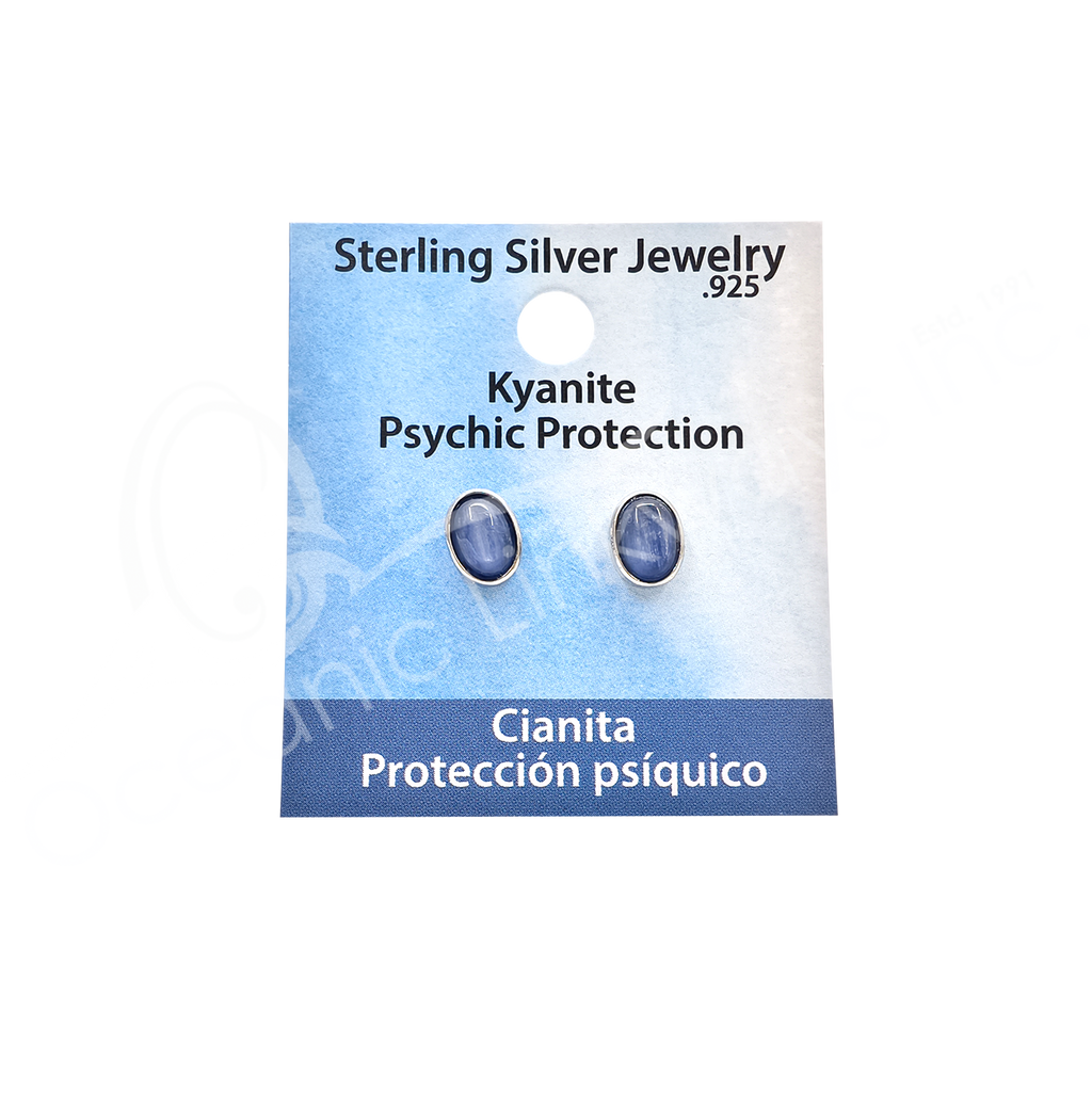 STERLING SILVER - EARRING STUDS KYANITE OVAL 8 MM L