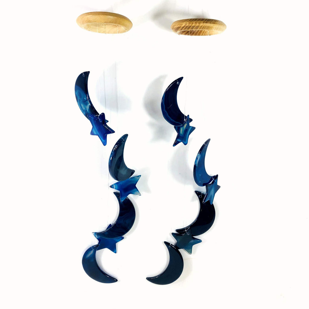 Crystal Agate Moon and Star Wind Chime - 5 Color Options: Blue