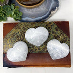 Selenite Crystal Stone Heart - Engraved Eye Pattern Charging