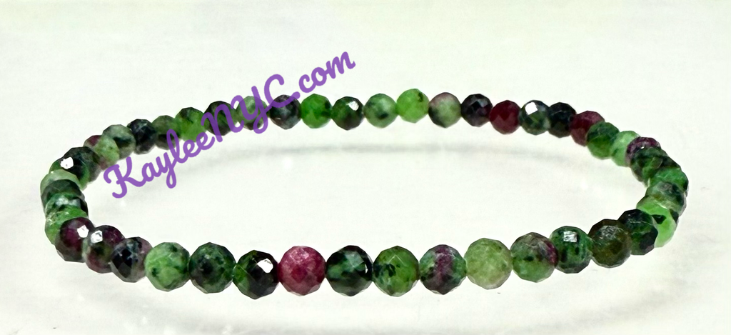 4mm Faceted Natural Ruby Zoisite Crystal Stretch Bracelet