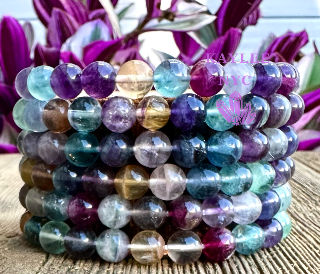 Natural Rainbow Fluorite 8mm Crystal Stretch Bracelet 7.5"