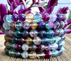 Natural Rainbow Fluorite 8mm Crystal Stretch Bracelet 7.5"