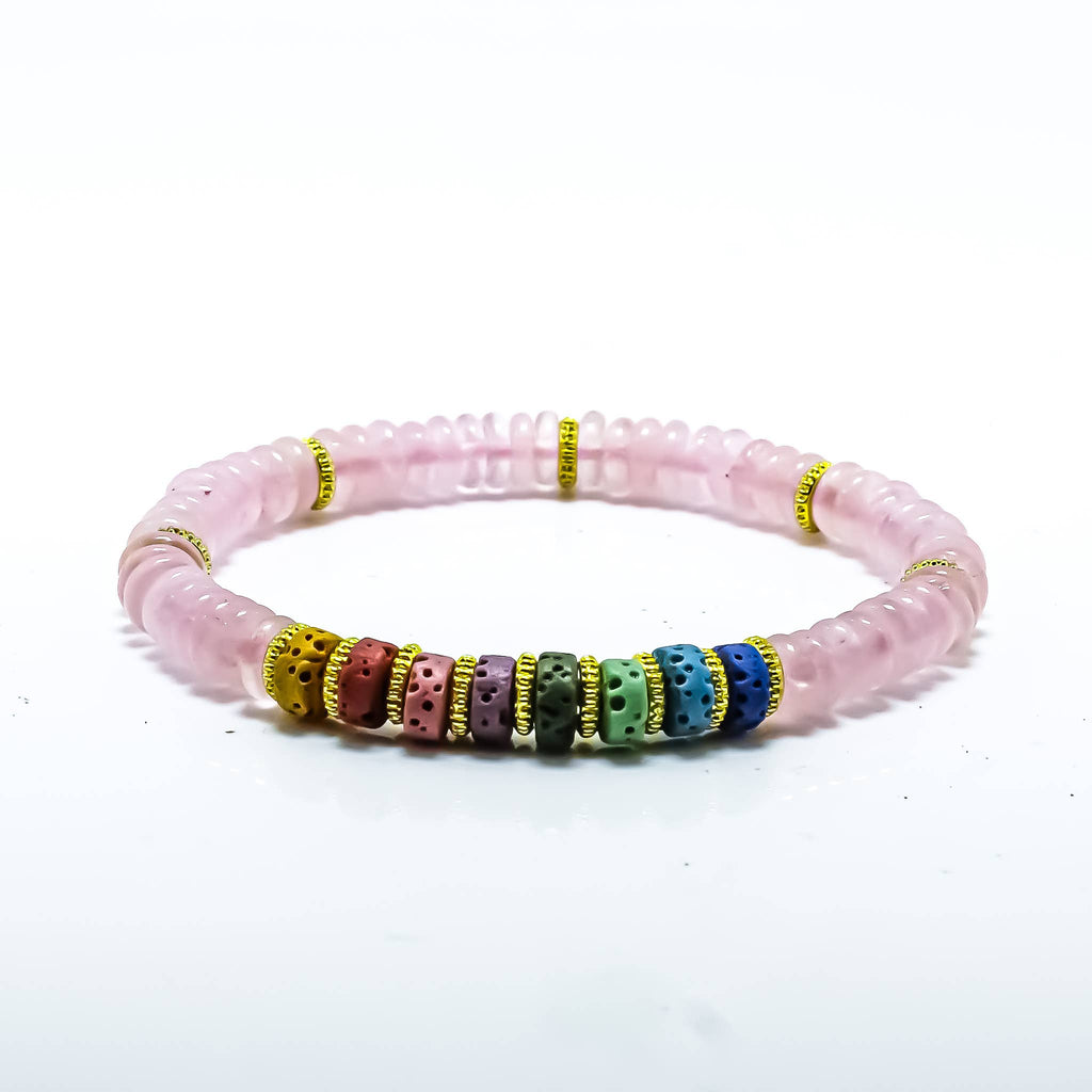 Chakra Rose Quartz Stretch Roundel Bracelet