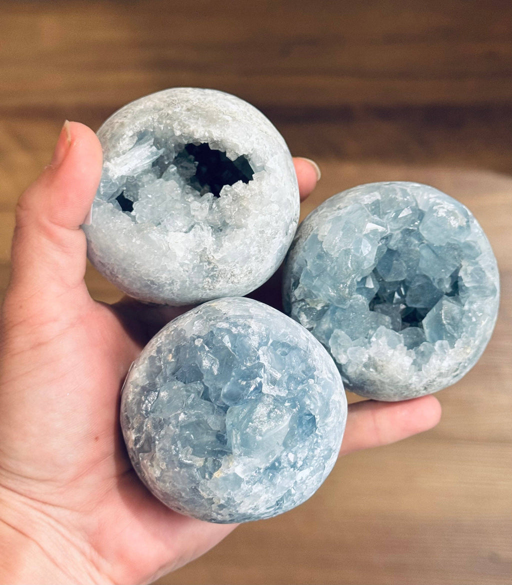 Ethically Sourced CELESTITE Crystal Spheres: 400-499 grams