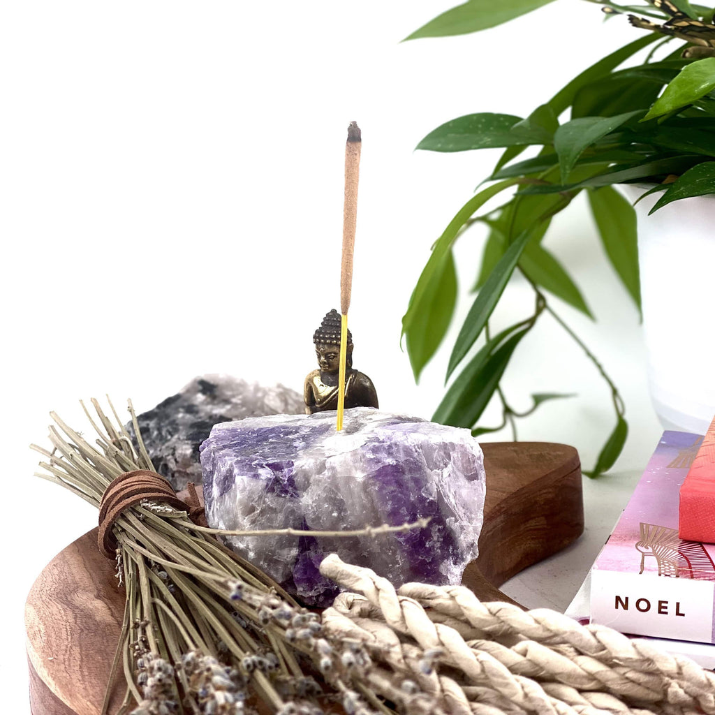 Rough Stone Crystal Incense Burner - Incense Holder: Rose Quartz