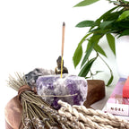 Rough Stone Crystal Incense Burner - Incense Holder: Rose Quartz