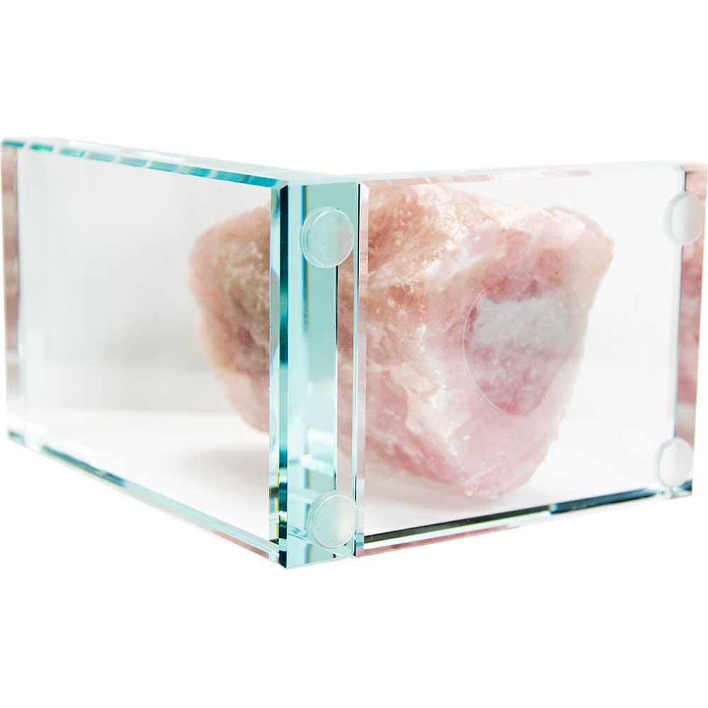 Glass L Shaped Bookends - Rose Quartz Rough (Set of 2): Rose Quartz