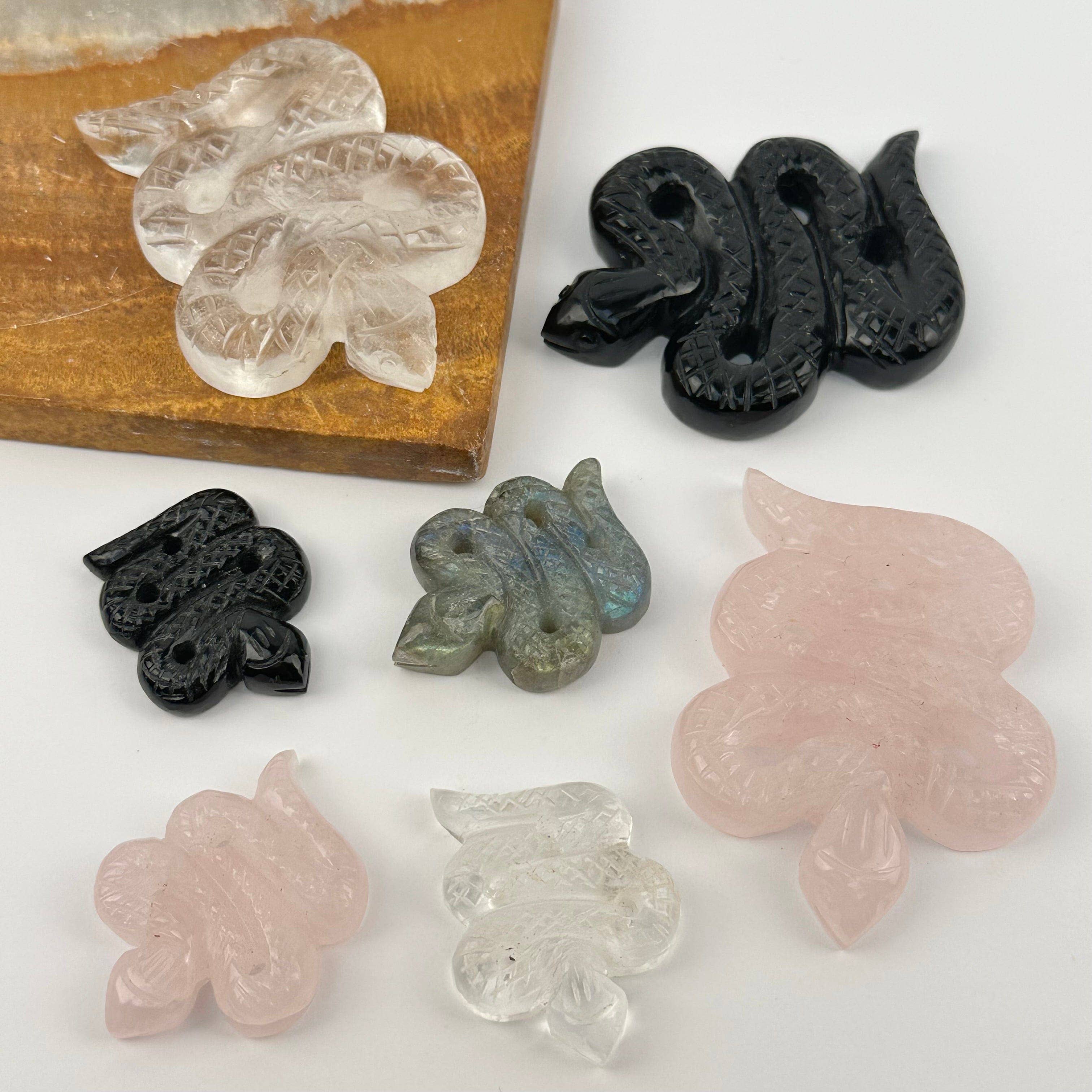 Carved Crystal Snake Gemstones Limited Stock: Rose Quartz / Large