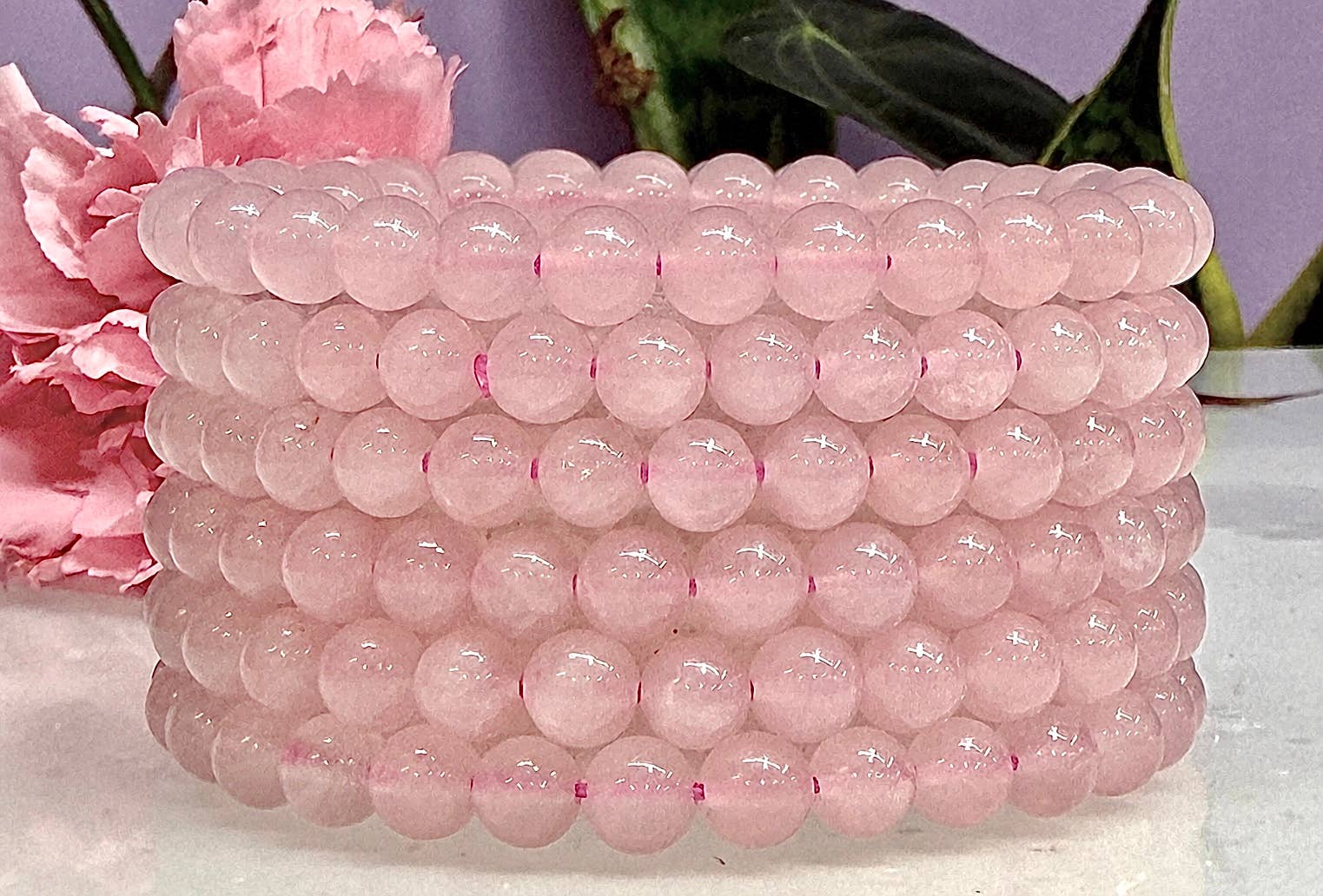 6mm Natural Rose Quartz Crystal Healing Stretch Bracelet