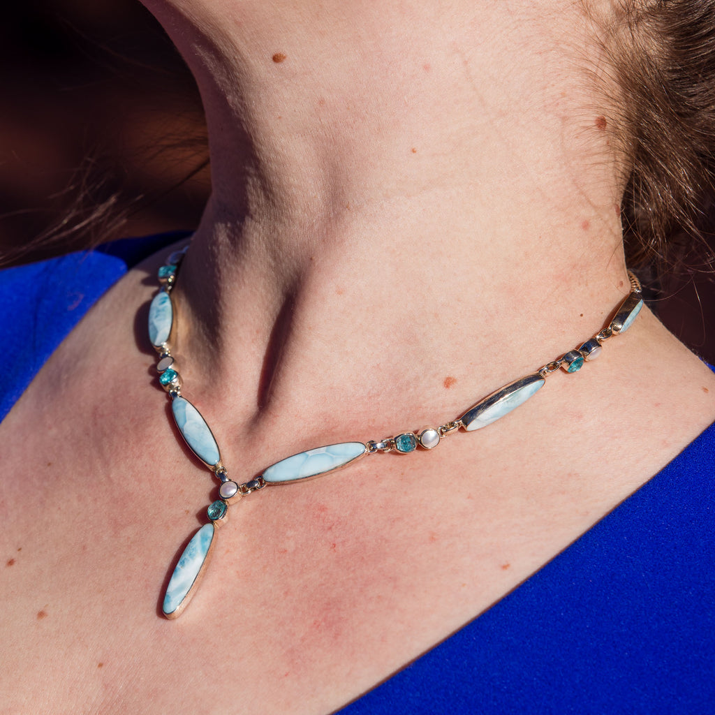 Larimar Aquamarine & Pearl Necklace