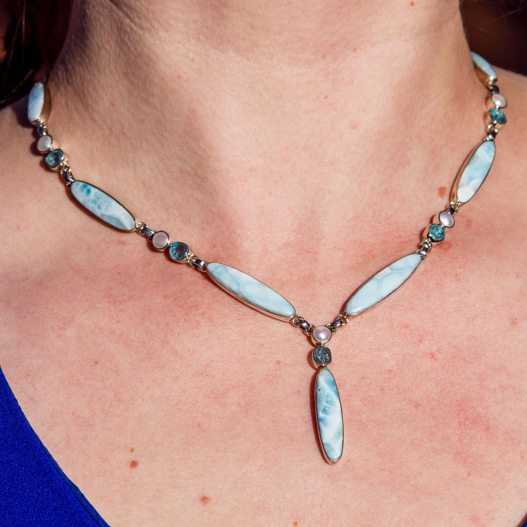 Larimar Aquamarine & Pearl Necklace