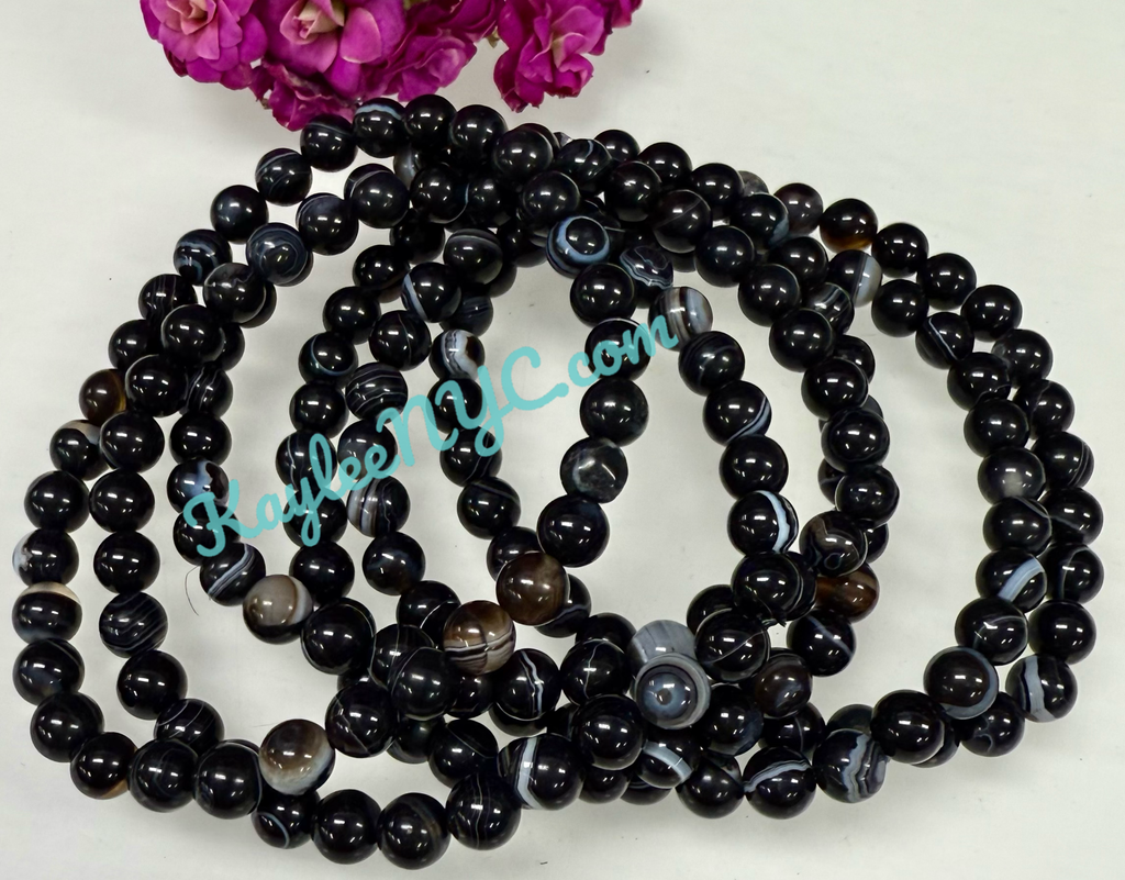 6mm Natural Onyx Crystal Healing Stretch Bracelet 7.5"