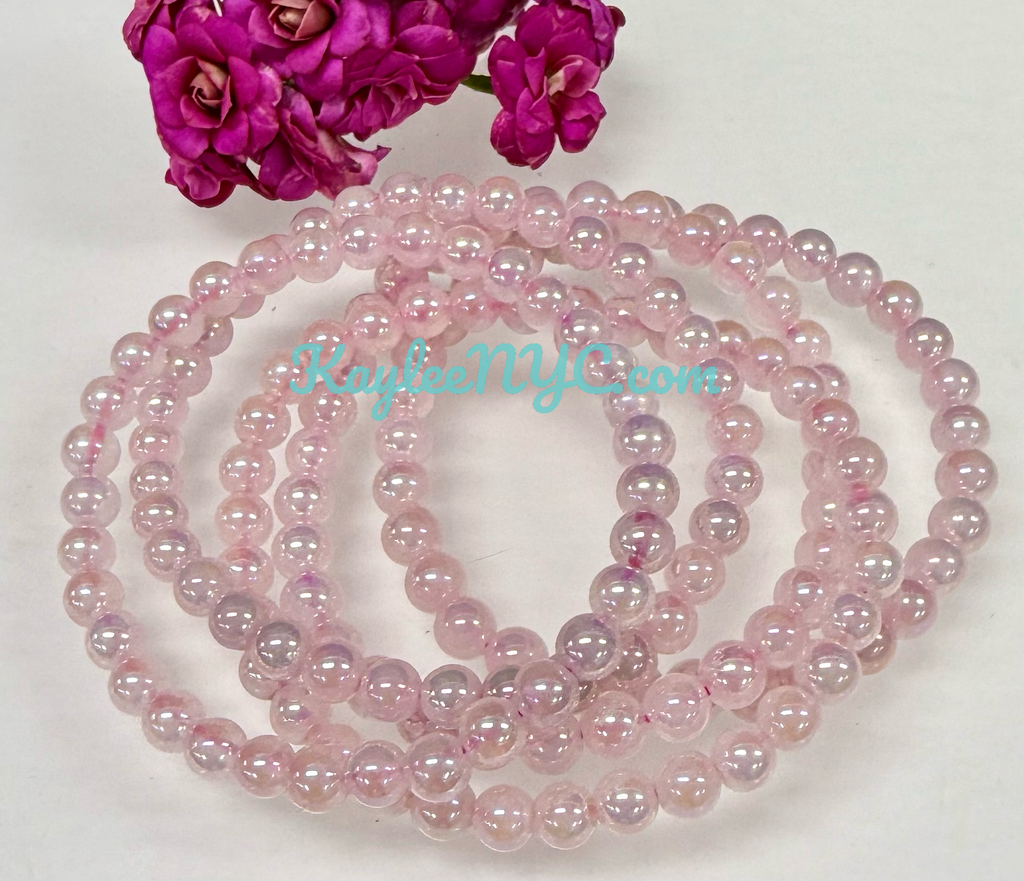 Aura Rose Quartz 6mm 7.5” Crystal Healing Stretch Bracelet