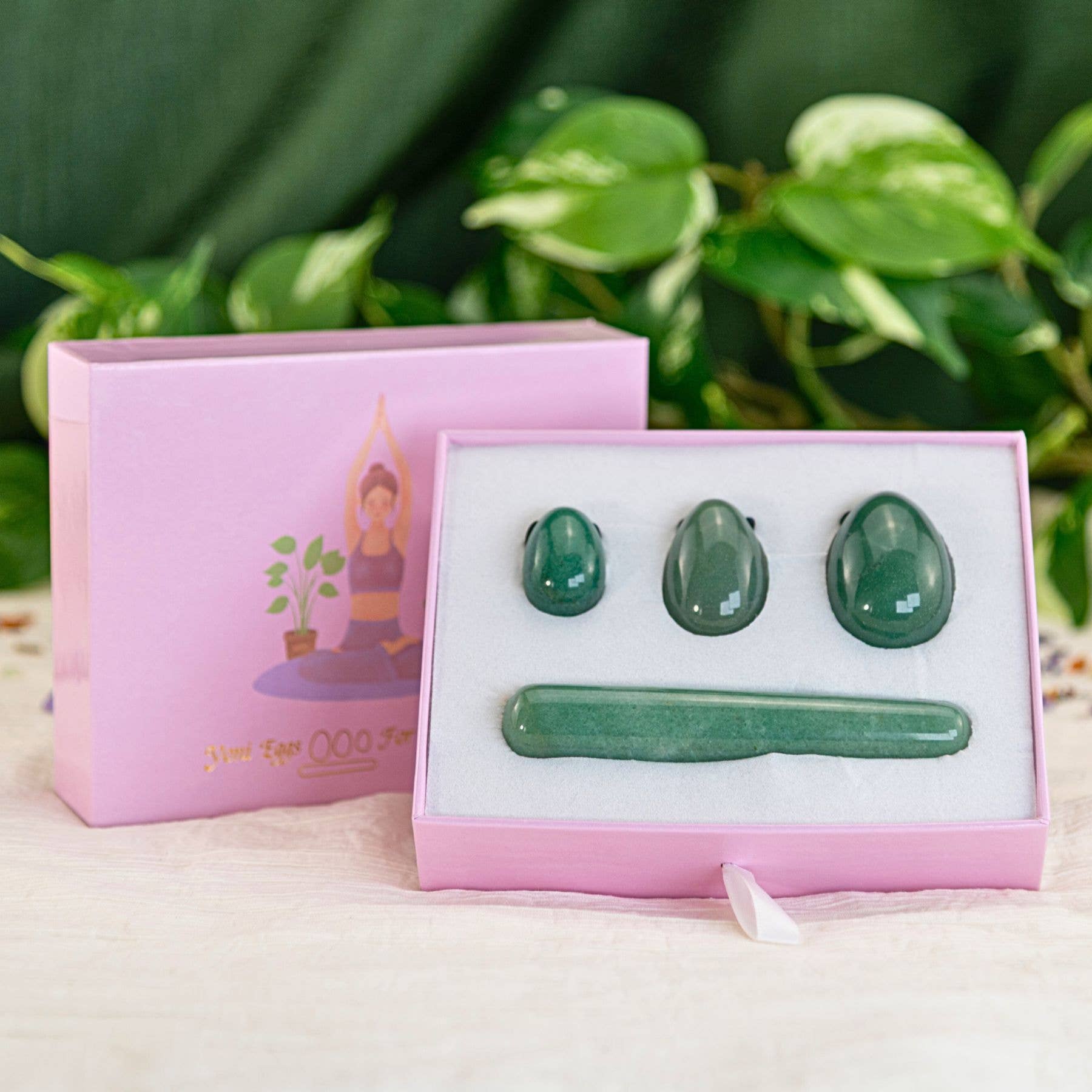 Yoni Eggs: Green Flower Jade / 4pc