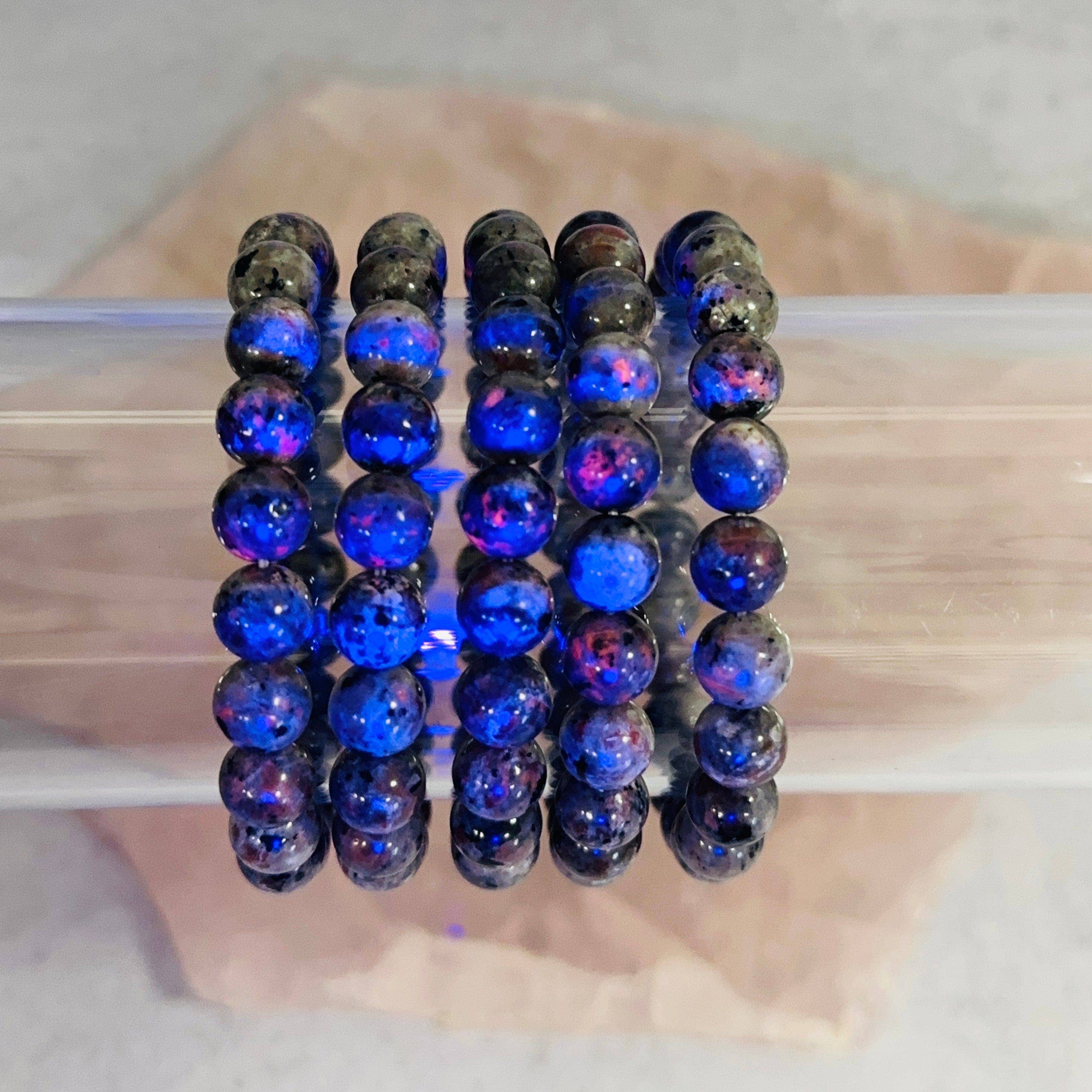 Yooperlite Round Bead Crystal Bracelets - UV Reactive! Gemstone Stretch Bracelet