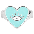 TEAL HEART EVIL EYE ADJUSTABLE RING