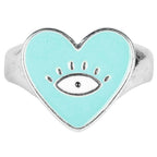TEAL HEART EVIL EYE ADJUSTABLE RING