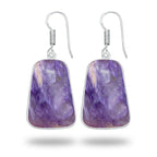 Charoite Earrings – Silver-Plated Bezel, Handmade Design