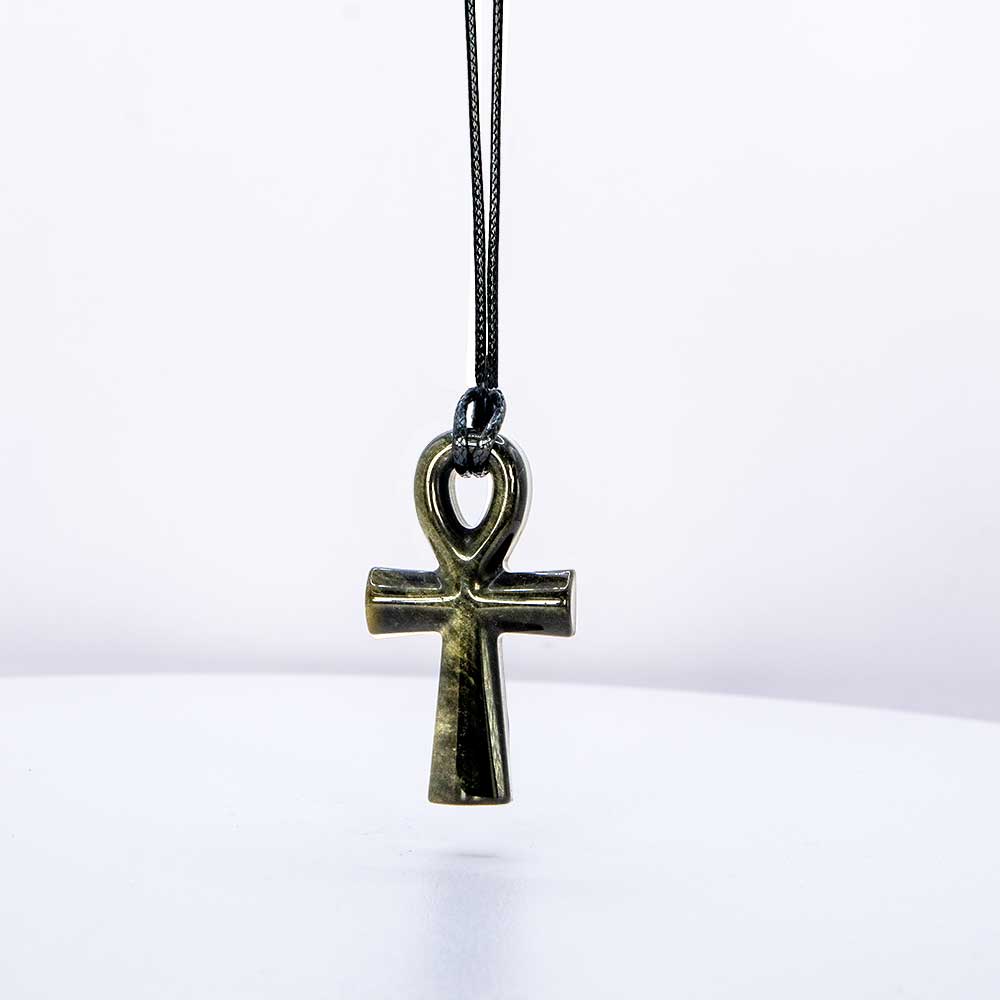Gemstone Egyptian Ankh Necklace - Goldsheen Obsidian (Each): Goldsheen Obsidian