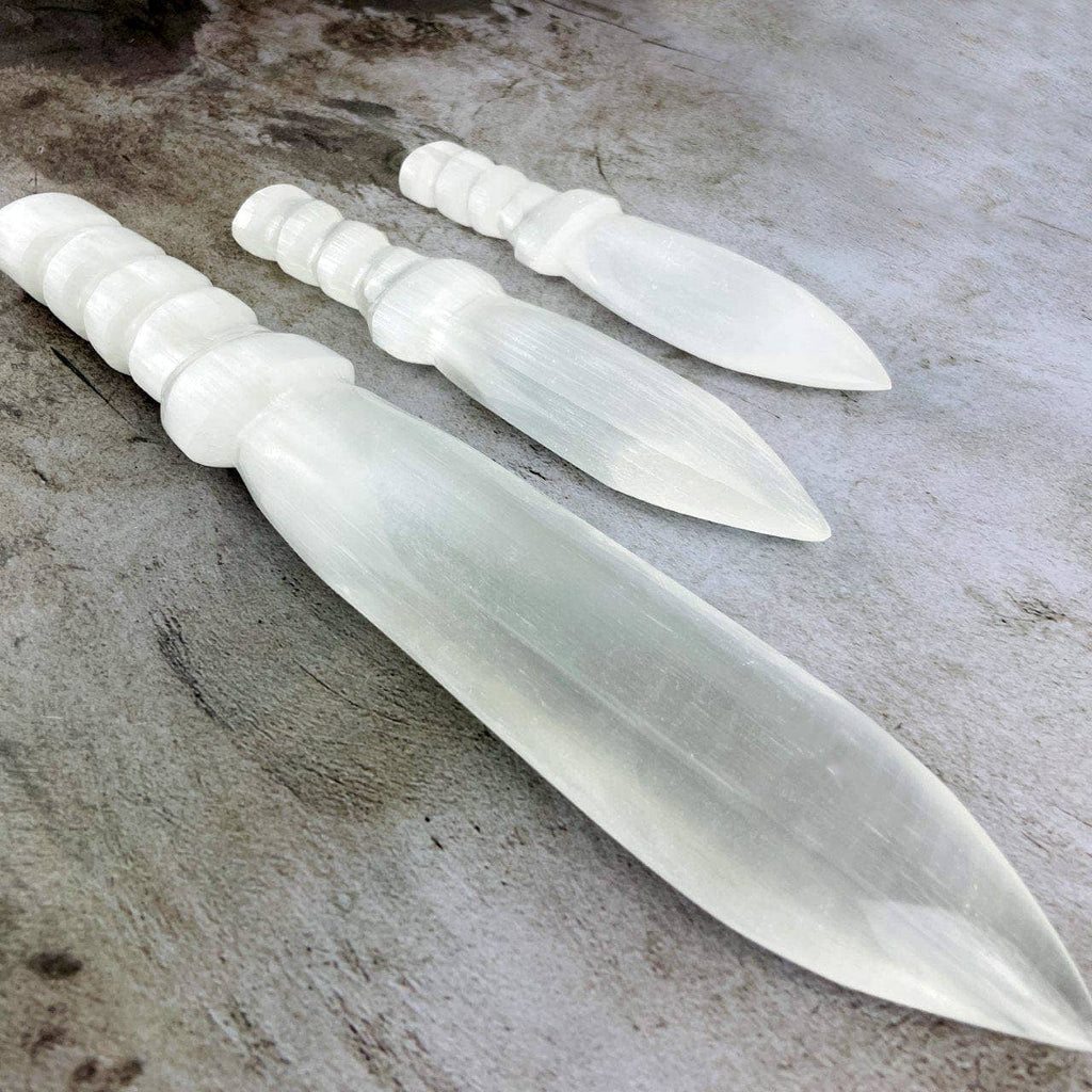 Hand Carved Crystal Selenite Knife with Twisted Handle: 25cm