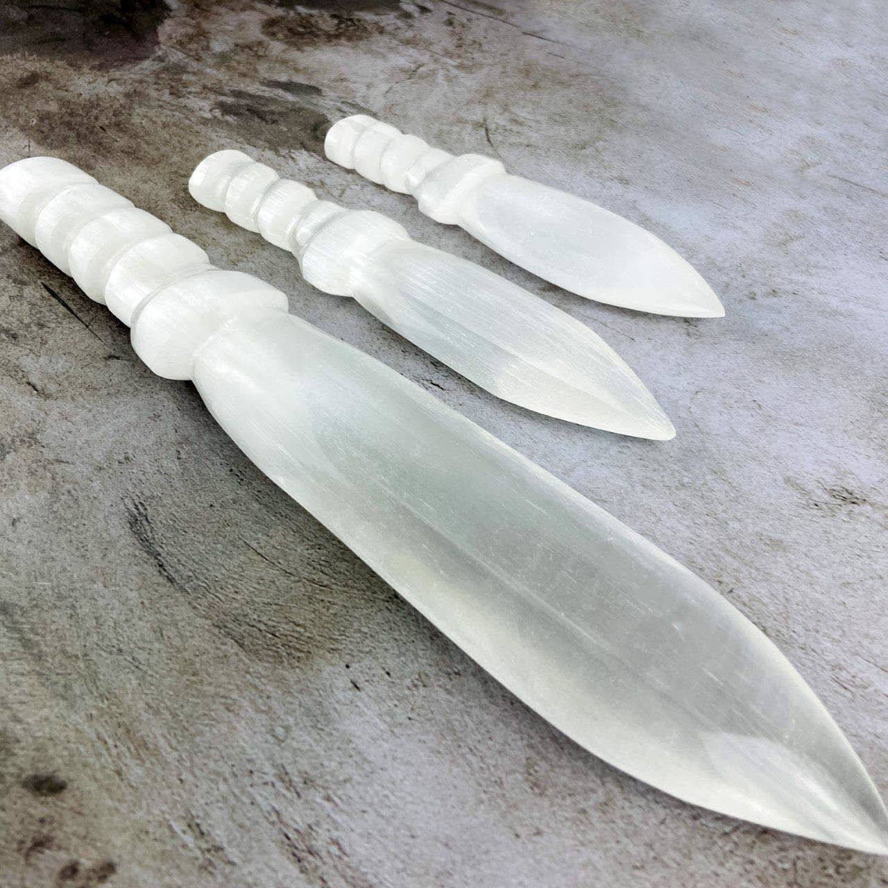 Hand Carved Crystal Selenite Knife with Twisted Handle: 20cm