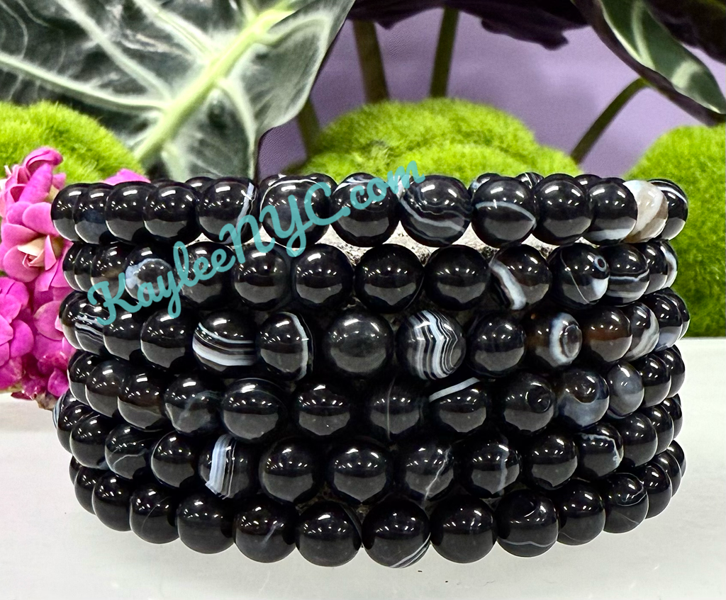 6mm Natural Onyx Crystal Healing Stretch Bracelet 7.5"