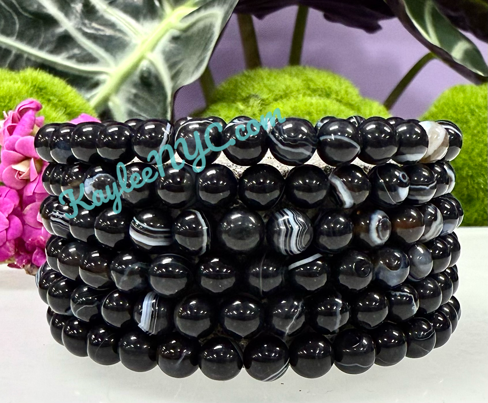 6mm Natural Onyx Crystal Healing Stretch Bracelet 7.5"