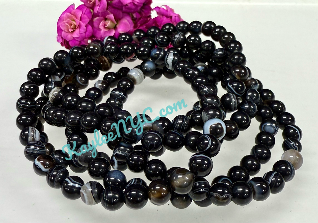 6mm Natural Onyx Crystal Healing Stretch Bracelet 7.5"
