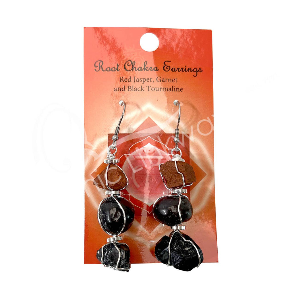 EARRINGS - TRI-STONE CHAKRA, ROOT 1.75-2"