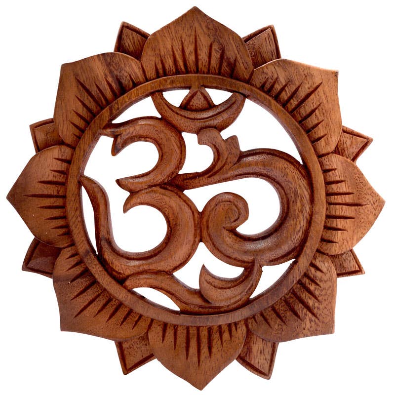 Om Wooden Plaque With Lotus