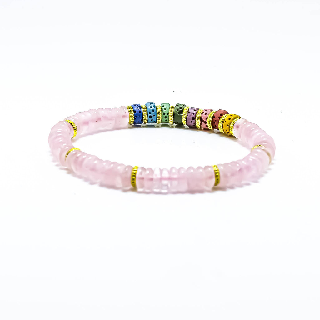 Chakra Rose Quartz Stretch Roundel Bracelet