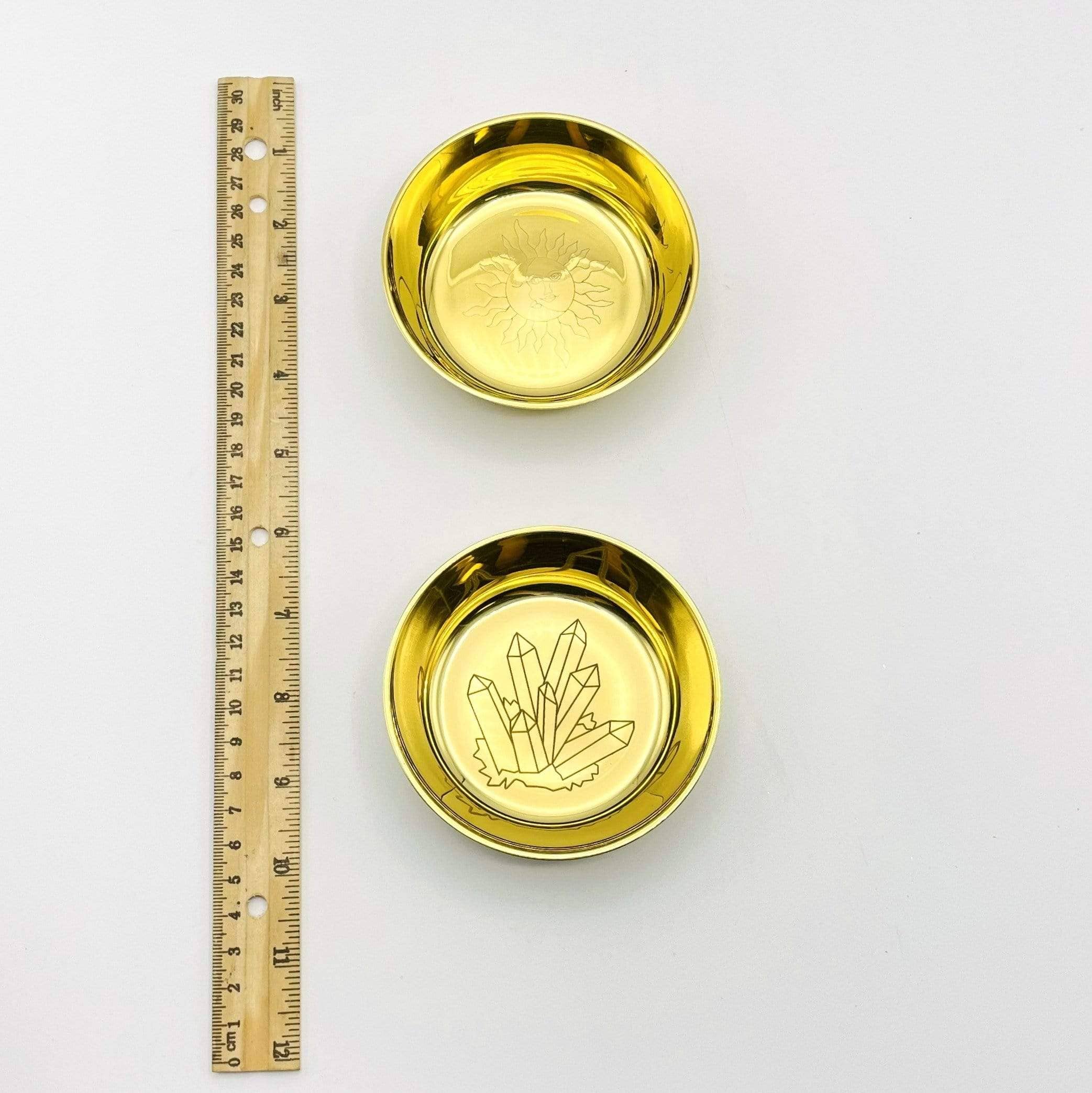 Brass Offering Bowls - Engraved - Crystals or Sun and Moon -: Sun & Moon
