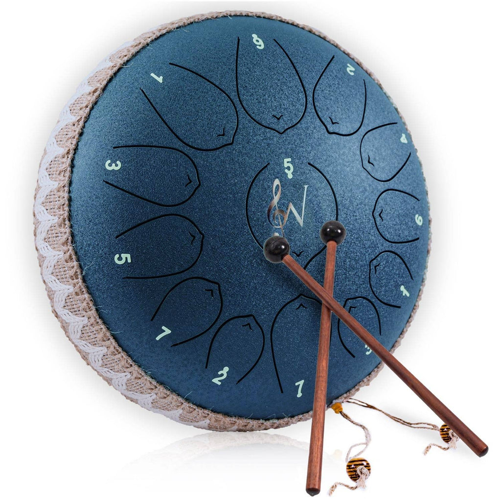 12-Inch Steel Tongue Drum - 13 Notes - Rain Drum: Blue