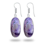 Charoite Earrings – Silver-Plated Bezel, Handmade Design
