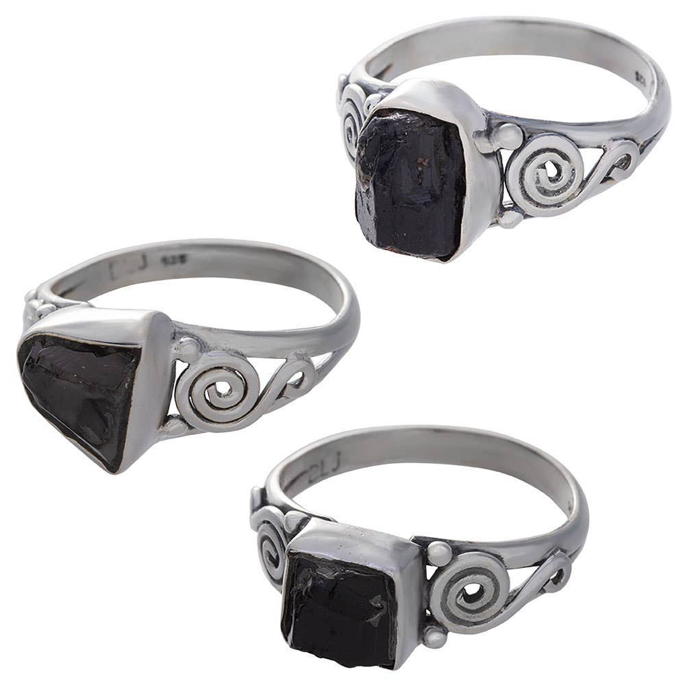 Shungite Assorted Shapes Spiral Band Ring: Sterling Silver / 6 / Sunghite