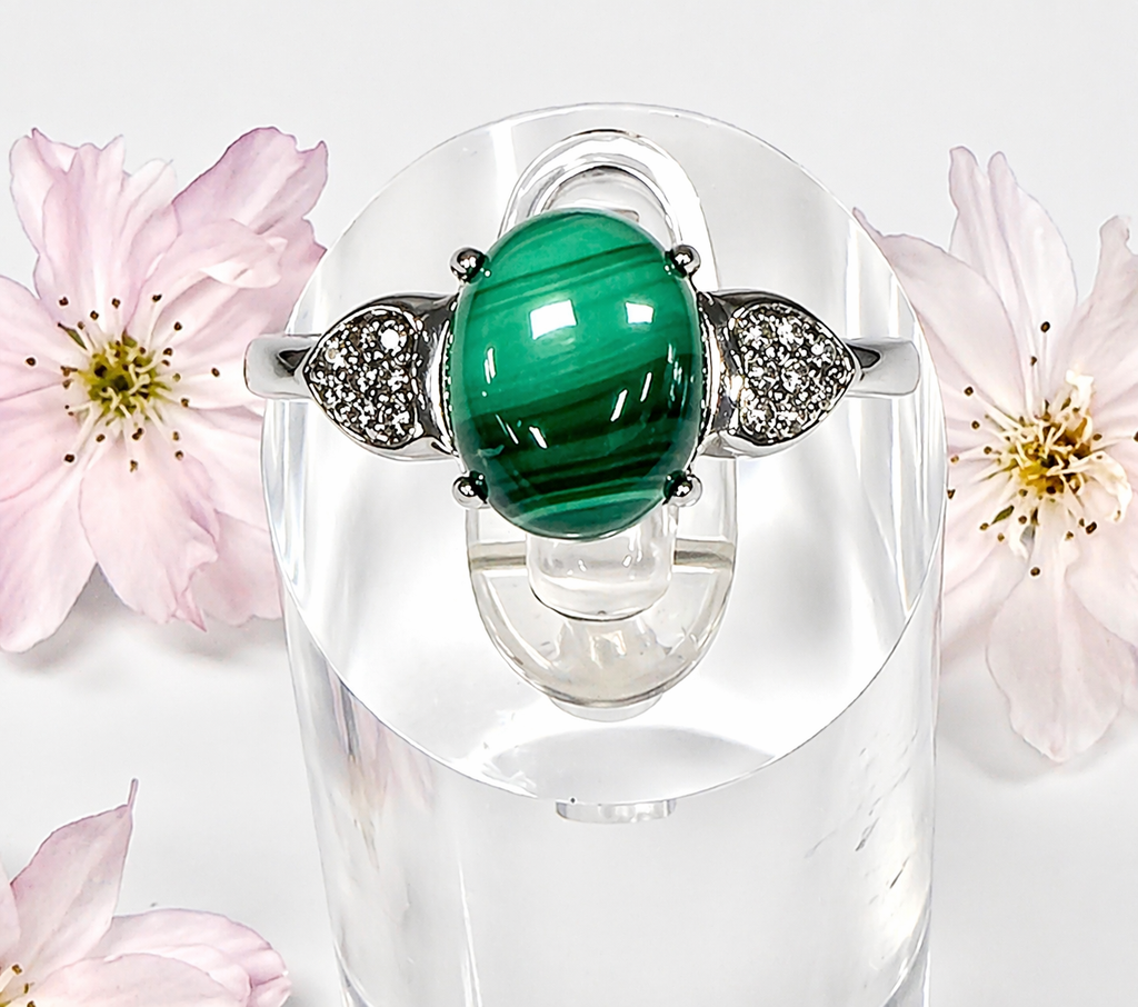Natural Malachite Stainless Steel Rings 8x10mm