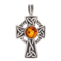 Celtic Cross Small Amber Pendant Asst'd Colors: Sterling Silver