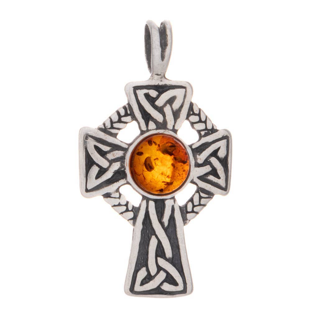 Celtic Cross Small Amber Pendant Asst'd Colors: Sterling Silver