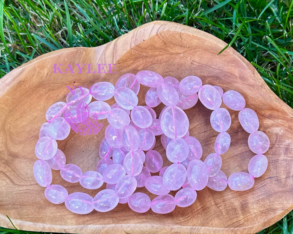 ~15 Rose Quartz Natural Crystal tumble Stretch Bracelet 8”